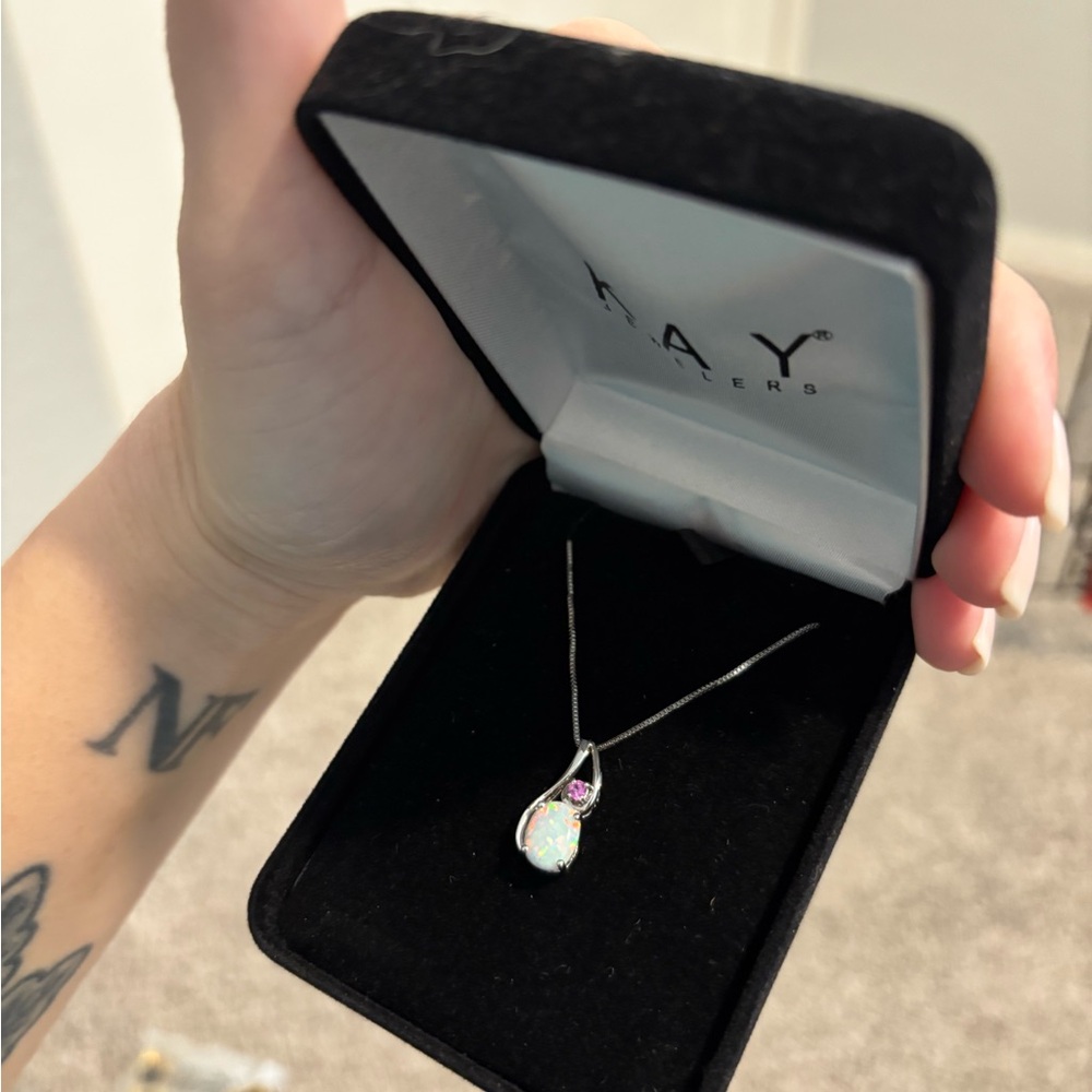 Kay Jewelers Silver Opal Pendant with Pink Accent - Picture 2 of 2